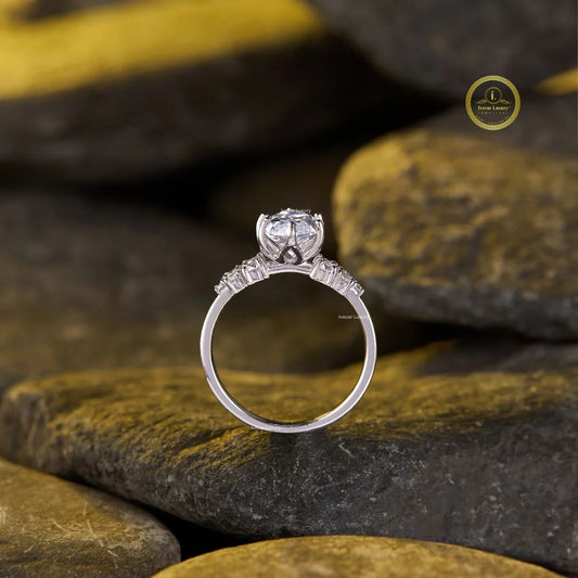 Marquise Cut Moissanite Engagement Ring With Pave Band - view 4