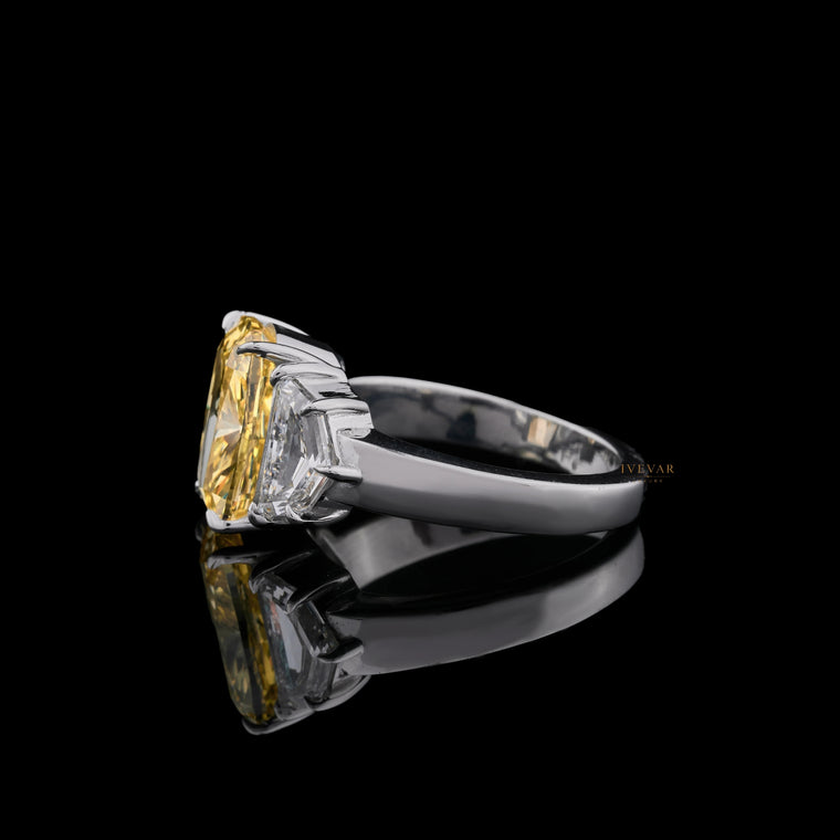 Fancy Vivid Yellow Cushion With Cadillac Sidestone Ring - view 3