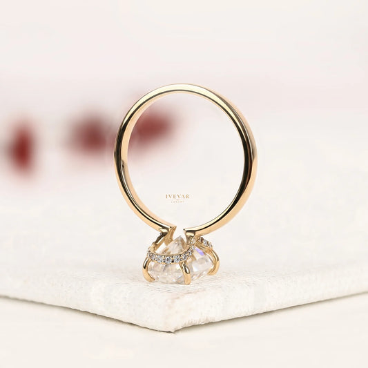 Oval Cut Lab Diamond Four Prong Solitaire Ring with Plain Band - view 4