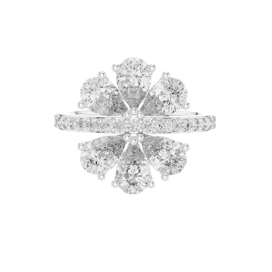 Pear Cut Floral Cluster Moissanite Statement Ring - view 3