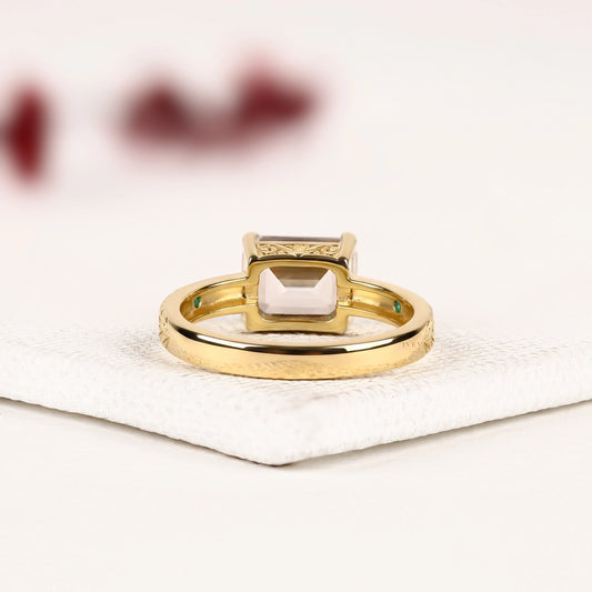 Emerald Cut Moissanite Engagement Ring With Celestial Star Engraved Band - view 3