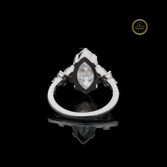 Marquise Cut Three Stone Moissanite Engagement Ring - view 4