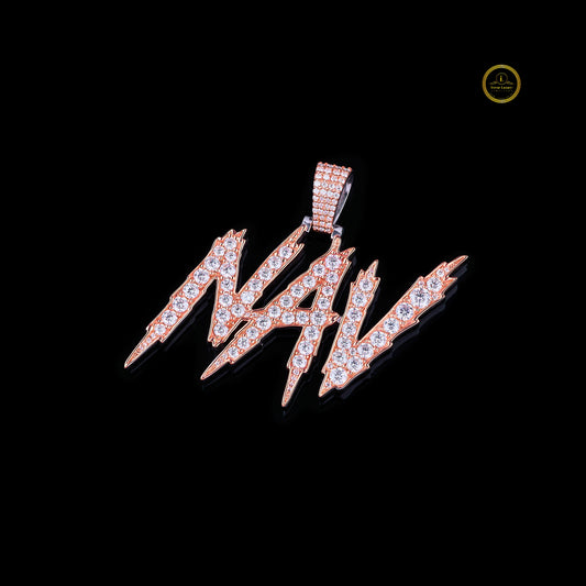 Iced-Out Custom Round NAV Lightning Font Name Hip Hop Pendant - view 4