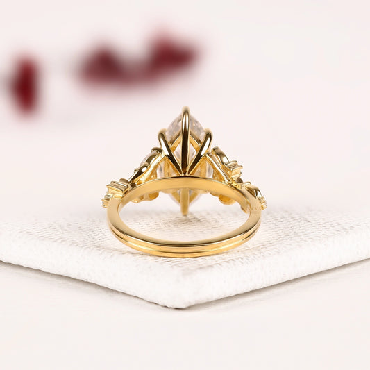 Marquise Moissanite Vintage Floral Engagement Ring with Nature Band - view 3