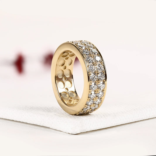 Two Row Round Cut Lab Diamond Full Eternity Wedding Band - view 3