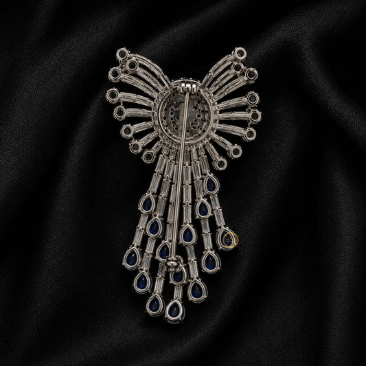 Sapphire Crystal Tassel Brooch Luxury Blue Statement Pin - view 4