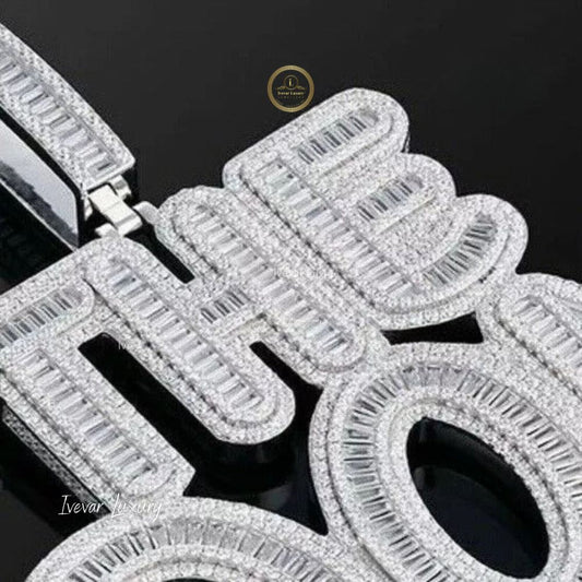 Iced-Out Custom Baguette Lab Diamond THE DON Letters Pendant Charm - view 3