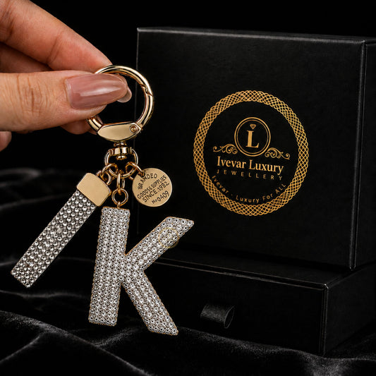 Personalized Iced Out Initial Letter Keychain Crystal Alphabet Bag & Car Charm - view 4