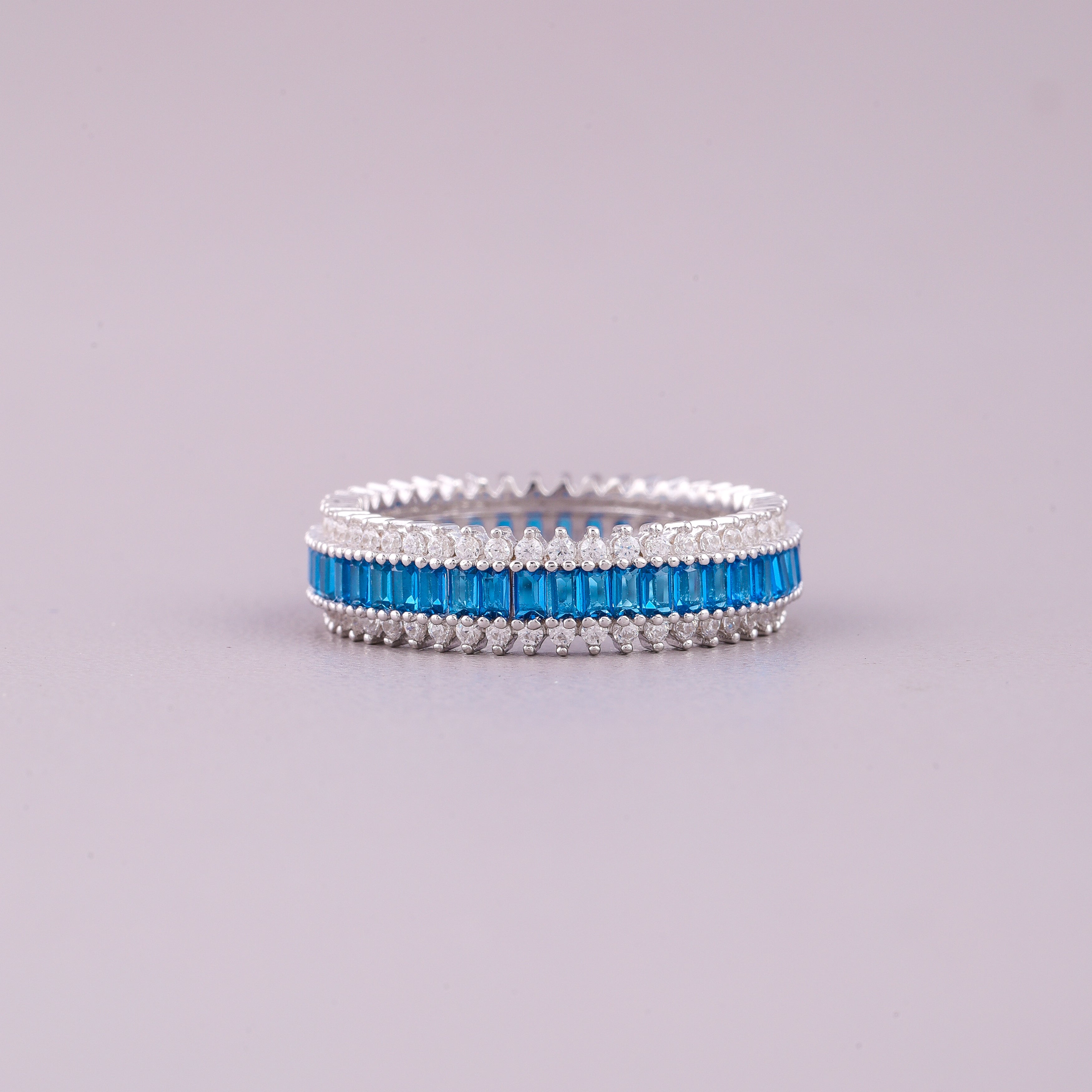 Ivevar Blue Sapphire Baguette VVS Diamond Ring