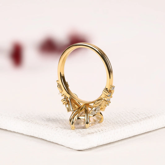 Marquise Moissanite Vintage Floral Engagement Ring with Nature Band - view 4