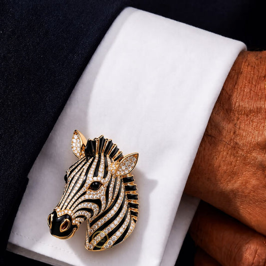 Zebra Head Cufflinks with Black Stripes Men’s Statement Jewelry - view 2