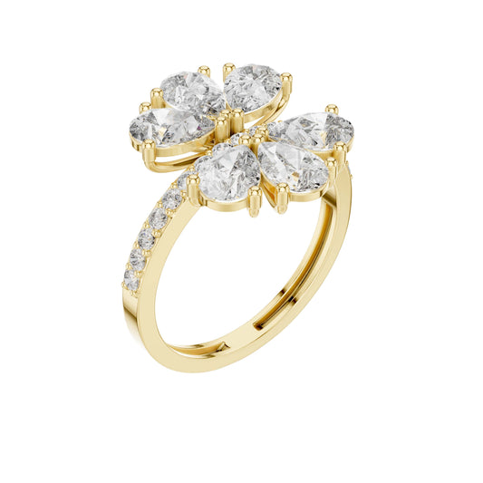 Pear Cut Floral Cluster Moissanite Statement Ring - view 4