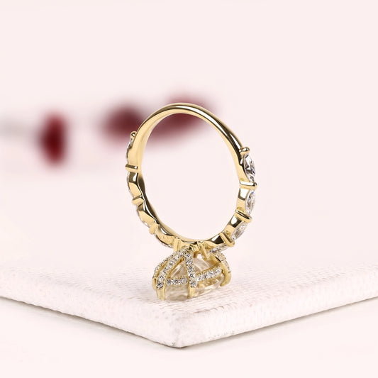 Marquise Cut Moissanite Engagement Ring With Half Band - view 4