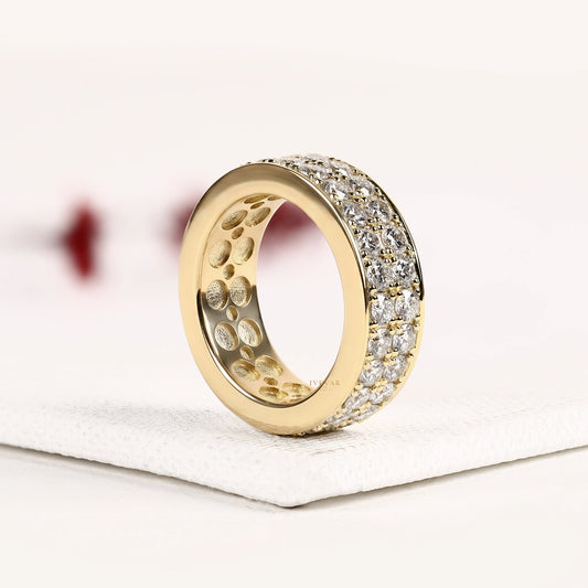 Two Row Round Cut Lab Diamond Full Eternity Wedding Band - view 4