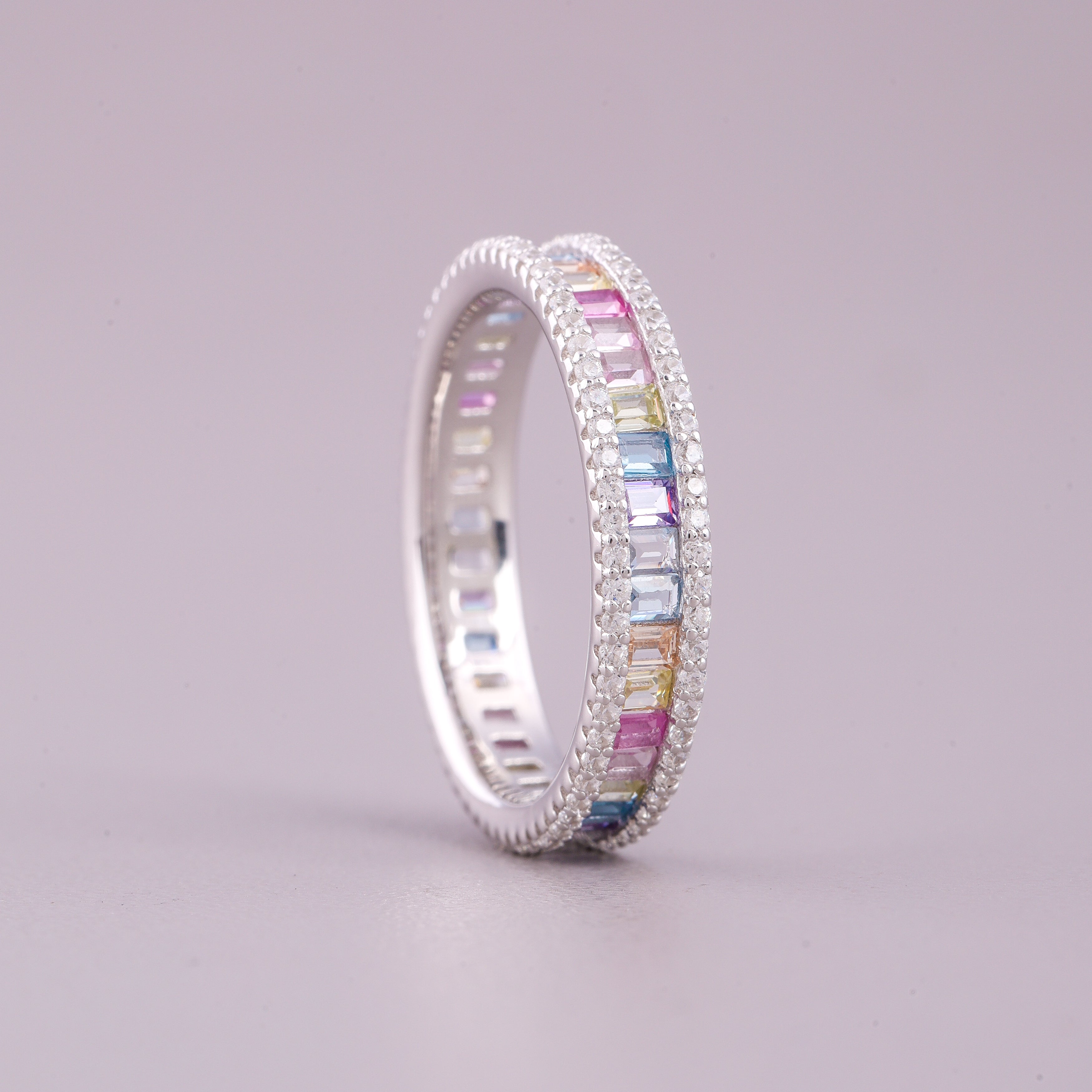 Natural 2.00 X 1.50 MM 40 multi sapphire statement rainbow White Gold Ring