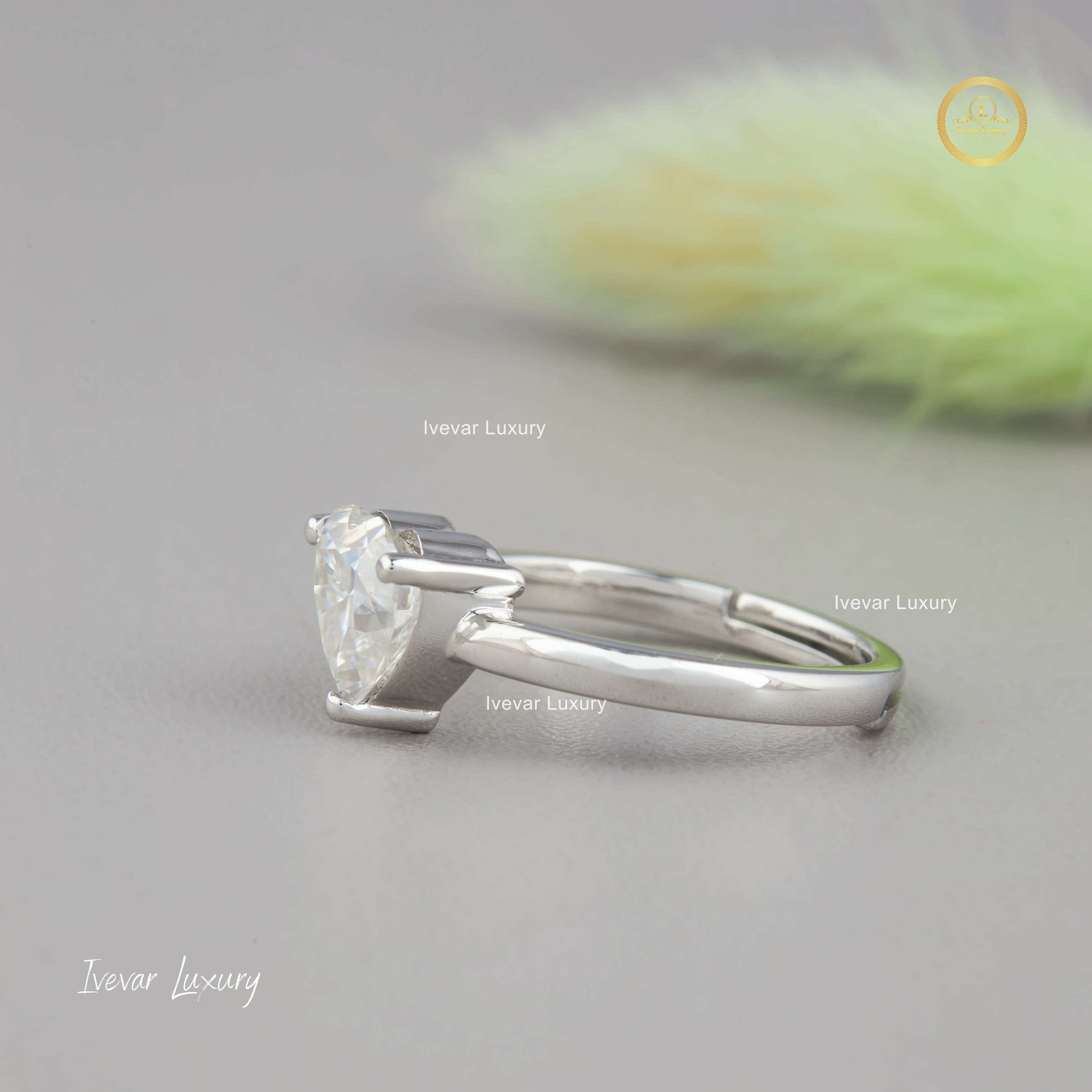Ivevar 925 Pure Silver Heart Shape Moissanite Diamond Ring
