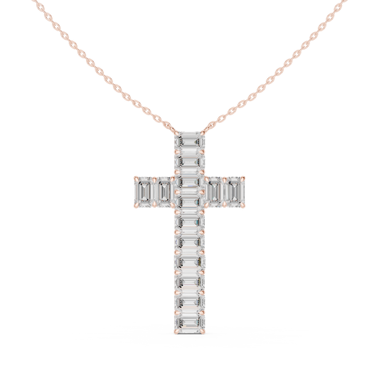 Baguette Cross Pendant Fine Cable Chain Necklace - view 2