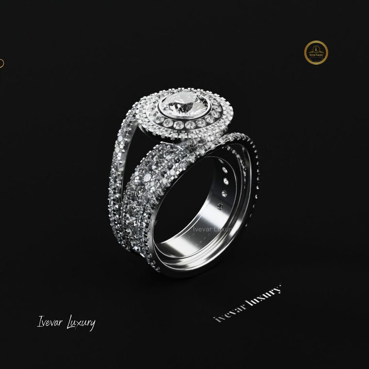 Round Moissanite Iced Out Band Ring in 925 Sterling Silver - view 3