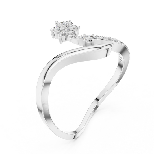 Floral Moissanite Bypass Pave Band Ring with Round Cluster - view 4