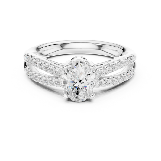 Oval Cut Lab Diamond Ring With Split Shank Pave Band - view 3