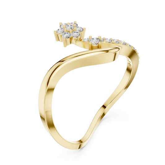 Floral Moissanite Bypass Pave Band Ring with Round Cluster - view 2