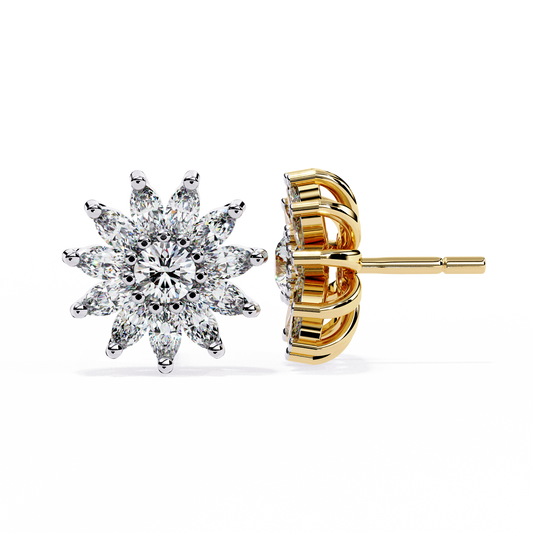 Floral Marquise Cluster Stud Earrings with Round Center - view 4