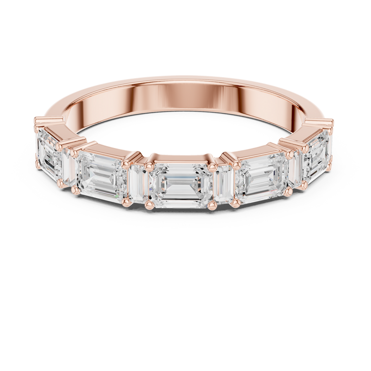 Half Eternity Emerald Cut Lab Diamond Wedding Band - view 2