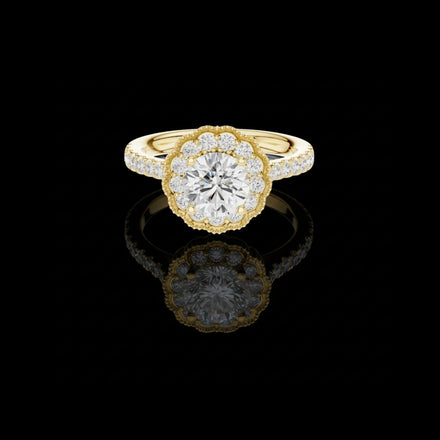 Floral Halo Design Round Cut Lab Diamond Ring
