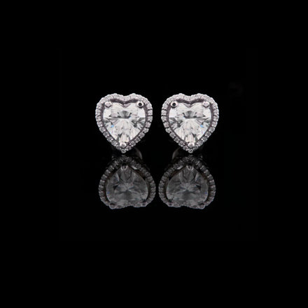 Heart Shaped Halo Lab Diamond Stud Earrings with Center Stones and Sparkling Accent Border for a Romantic