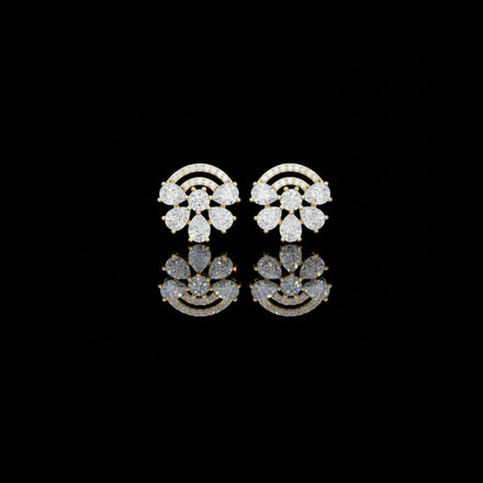 Art Deco Moissanite Pear Shape Floral Fan Cluster Studs Earrings