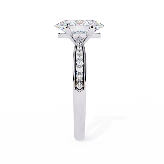 Oval Cut Pave Setting Lab Diamond Solitaire Engagement Ring - view 2