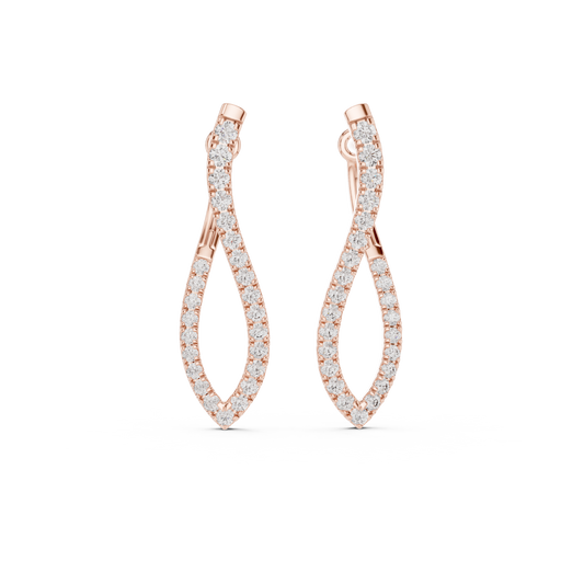 Twisted Wishbone Hoop Round Cut Lab Diamond Stud Earrings Asymmetrical Wave - view 2