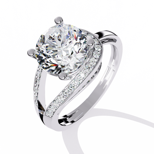Round Lab Diamond Wedding Ring with Split Pave Band - view 4