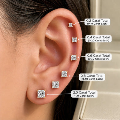 Princess Cut Lab Diamond Four Prong Solitaire Stud Earrings