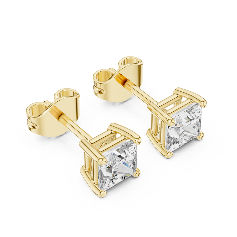 Signature Princess Cut Lab Diamond Stud Earrings Premium Square Design - view 2
