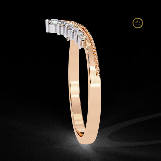 Round Lab Diamond Tiara Chevron Minimal Wedding Band - view 4
