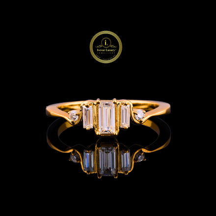 Three Baguette Lab Diamond Wave Band Engagement Ring