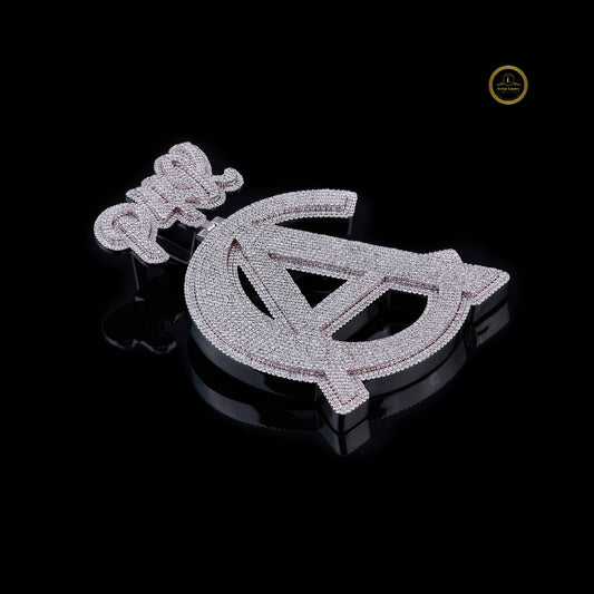 Custom Initial Moissanite Pendant With Crown High Shine Hip Hop Look - view 3