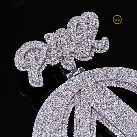 Custom Initial Moissanite Pendant With Crown High Shine Hip Hop Look - view 4