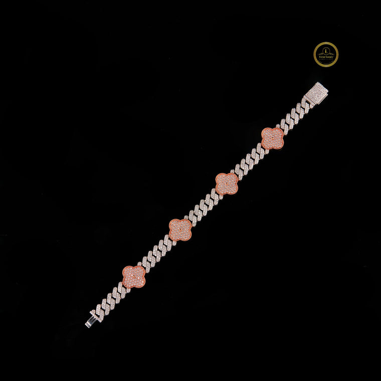 Two Tone Clover Cuban Link Lab Grown Diamond Bracelet - view 2