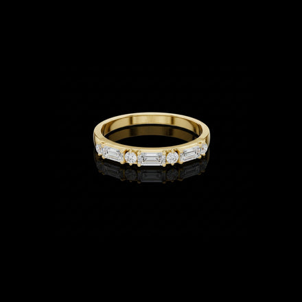 Baguette and Round Moissanite Half Eternity Wedding Band