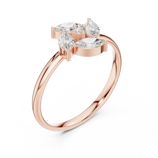 Marquise Lab Diamond Flower Cluster Engagement Ring - view 3