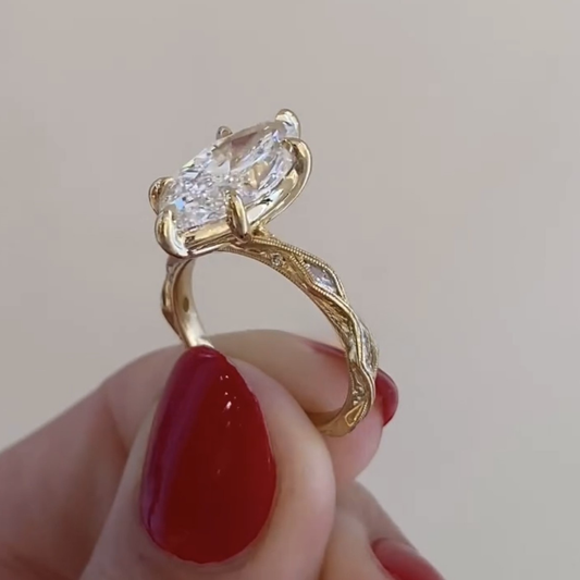 Marquise Cut Lab Diamond Vintage Engagement Ring - view 3