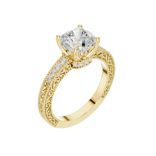 Vintage Cushion Cut Lab Diamond Engagement Ring With Filigree Band - view 4
