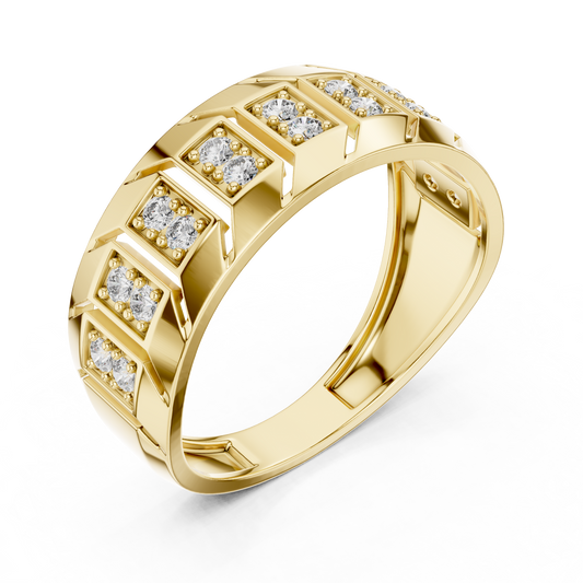 Round Cut Moissanite Men's Chevron Edge Geometric Statement Ring - view 4