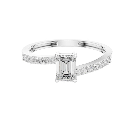 Emerald Cut Lab Diamond Engagement Ring With Unique Pave Diamond - view 3