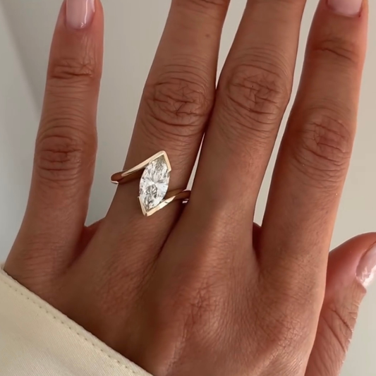 Marquise Solitaire Bypass Half Bezel Promise Ring - view 2