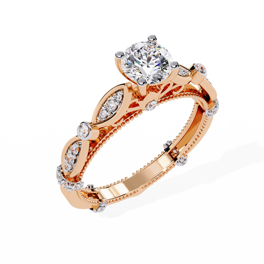 Round Cut Lab Diamond Vintage Marquise Leaf Anniversary Ring - view 3