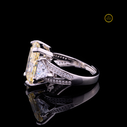 Fancy Intense Yellow Radiant Lab Diamond Ring, Trillion Sides - view 3