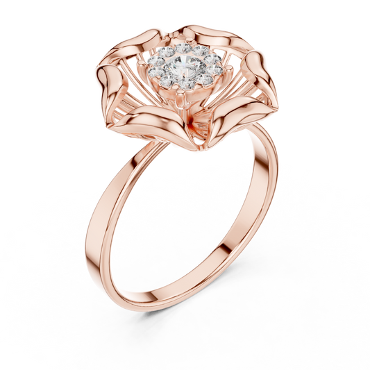 Floral Inspire Open Work Round Moissanite Engagement Ring - view 3